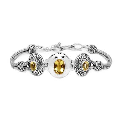 Gold & Silver bracelet, scale dragon chain round 6mm, spring lock with 18K gold hammer motif and white topaz pave stones