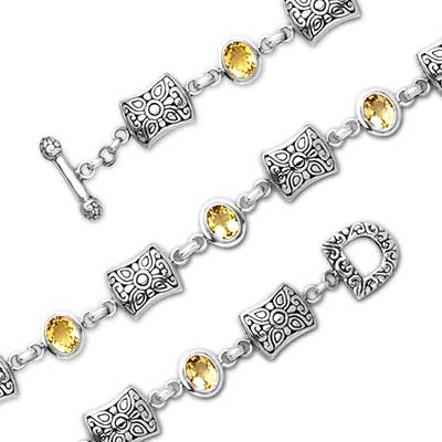 Gold & Silver bracelet, scale dragon chain round 6mm, spring lock with 18K gold hammer motif and white topaz pave stones