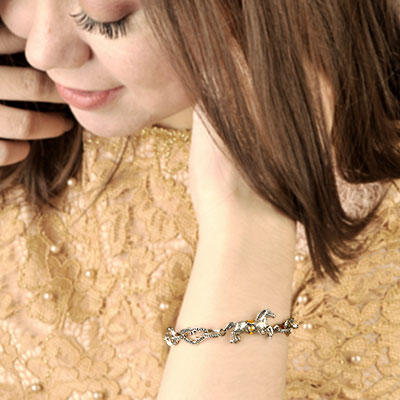 Gold & Silver bracelet, scale dragon chain round 6mm, spring lock with 18K gold hammer motif and white topaz pave stones