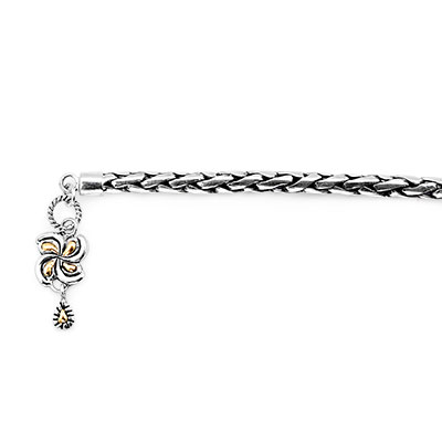 Gold & Silver bracelet, scale dragon chain round 6mm, spring lock with 18K gold hammer motif and white topaz pave stones