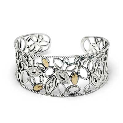 Gold & Silver bracelet, scale dragon chain round 6mm, spring lock with 18K gold hammer motif and white topaz pave stones