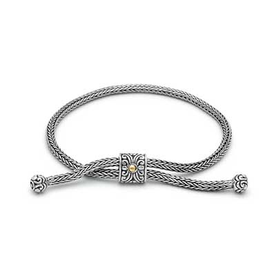 Gold & Silver bracelet, scale dragon chain round 6mm, spring lock with 18K gold hammer motif and white topaz pave stones