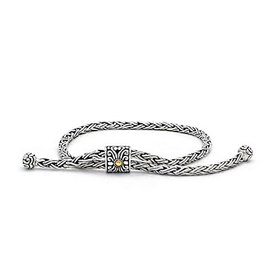 Gold & Silver bracelet, scale dragon chain round 6mm, spring lock with 18K gold hammer motif and white topaz pave stones