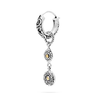 Gold & Silver bracelet, scale dragon chain round 6mm, spring lock with 18K gold hammer motif and white topaz pave stones