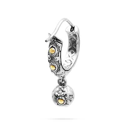 Gold & Silver bracelet, scale dragon chain round 6mm, spring lock with 18K gold hammer motif and white topaz pave stones