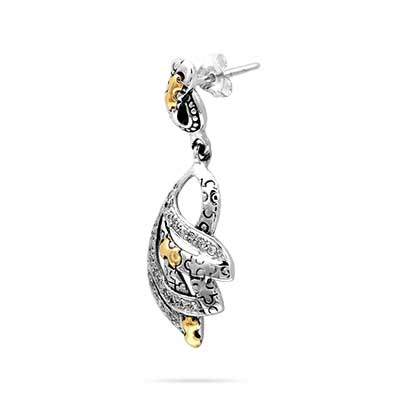 Gold & Silver bracelet, scale dragon chain round 6mm, spring lock with 18K gold hammer motif and white topaz pave stones