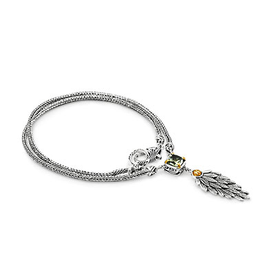 Gold & Silver bracelet, scale dragon chain round 6mm, spring lock with 18K gold hammer motif and white topaz pave stones