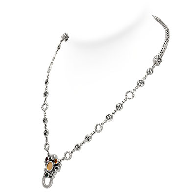 Gold & Silver bracelet, scale dragon chain round 6mm, spring lock with 18K gold hammer motif and white topaz pave stones