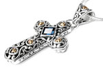 Gold & Silver bracelet, scale dragon chain round 6mm, spring lock with 18K gold hammer motif and white topaz pave stones