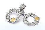 Gold & Silver bracelet, scale dragon chain round 6mm, spring lock with 18K gold hammer motif and white topaz pave stones