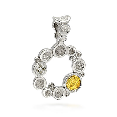 Gold & Silver bracelet, scale dragon chain round 6mm, spring lock with 18K gold hammer motif and white topaz pave stones