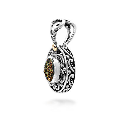 Gold & Silver bracelet, scale dragon chain round 6mm, spring lock with 18K gold hammer motif and white topaz pave stones