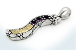 Gold & Silver bracelet, scale dragon chain round 6mm, spring lock with 18K gold hammer motif and white topaz pave stones