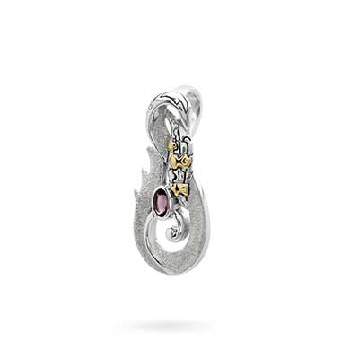 Gold & Silver bracelet, scale dragon chain round 6mm, spring lock with 18K gold hammer motif and white topaz pave stones